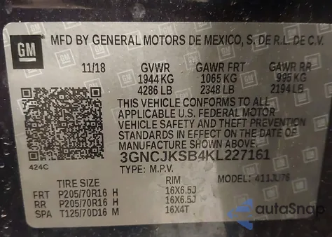 2019 Chevrolet Trax Ls из США, поврежденный, VIN 3GNCJKSB4KL227161